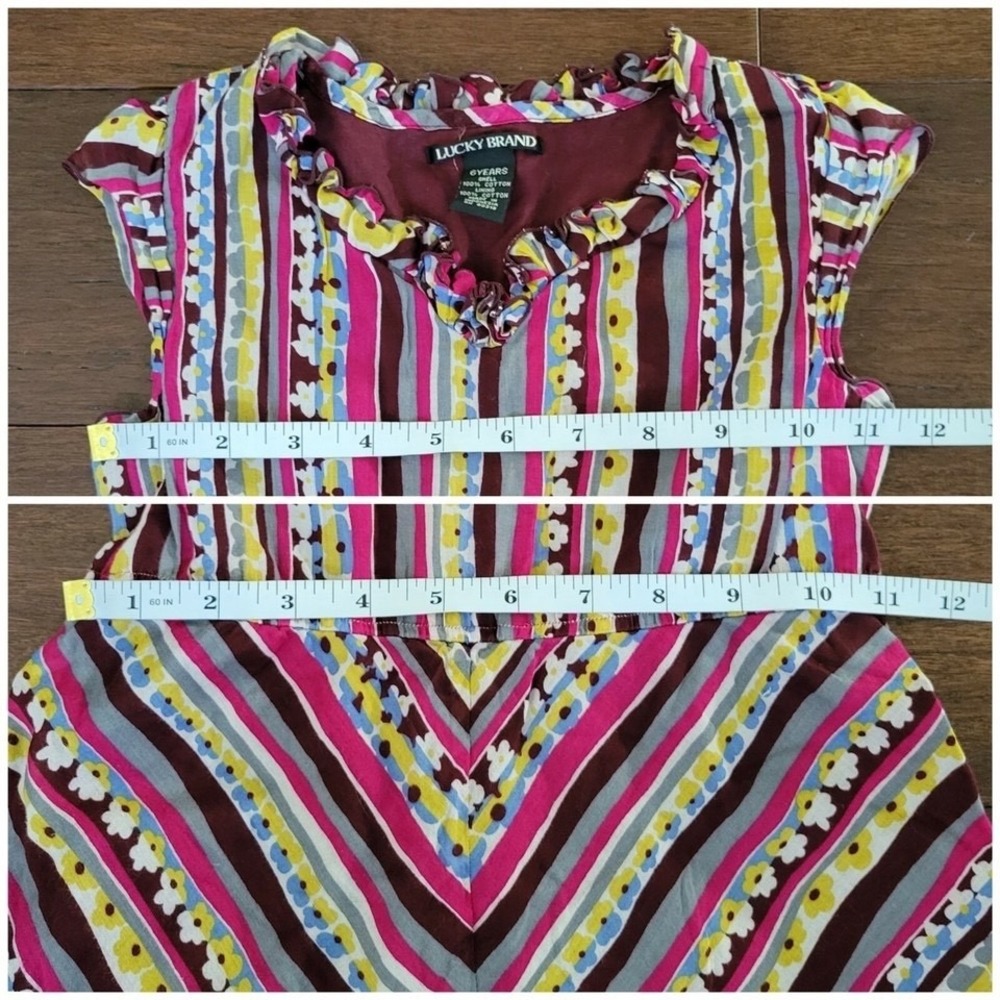 Lucky Brand Girls Size 6 Burgundy Striped Fit & Flare Cap Sleeve Summer Dress - Picture 7 of 8